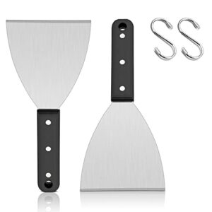 joyfair griddle scraper set of 2, stainless steel grill scrapers for food service/cleaning supply, metal slant edge spatula tool for bbq flattop grilling teppanyaki/kitchen cooking, dishwasher safe