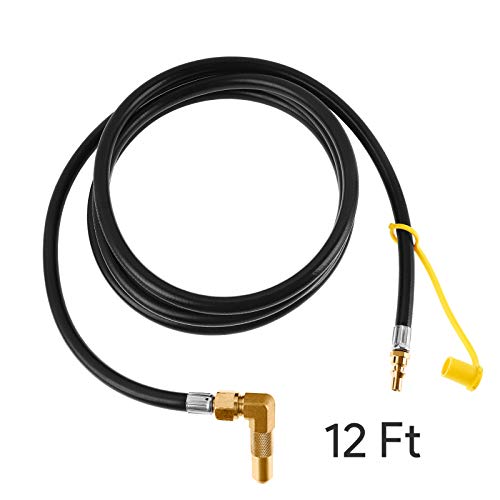 bbq777 Propane Elbow Adapter Fitting with Extension Hose 12Ft RV Quick-Connect Kit for Blackstone 17"/22" Griddle, Royal Gourmet, Pit Boss, Portable Fire Pit