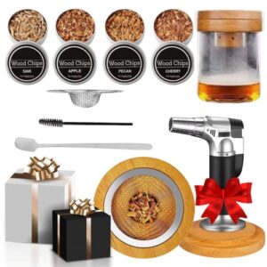 whiskey bourbon cocktail smoker kit - old fashioned wood drink smoker infuser kit with torch, aged cocktail smoker with 4 flavored smoking wood chips, cocktail barware smoker gifts for men & women (no butane) this specialty drink smoker infuser kit is a g