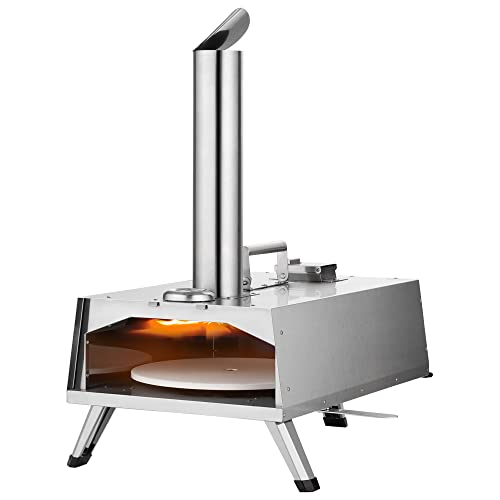 MAGIC FLAME Outdoor Pizza Ovens Wood Pellet Countertop Portable Pizza Oven + Pizza Stone Stainless Steel BBQ Cooking Grill for Backyard Patio Pizza Maker (For 12" Pizza, Stainless Steel)