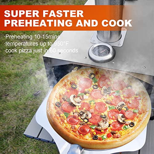 MAGIC FLAME Outdoor Pizza Ovens Wood Pellet Countertop Portable Pizza Oven + Pizza Stone Stainless Steel BBQ Cooking Grill for Backyard Patio Pizza Maker (For 12" Pizza, Stainless Steel)