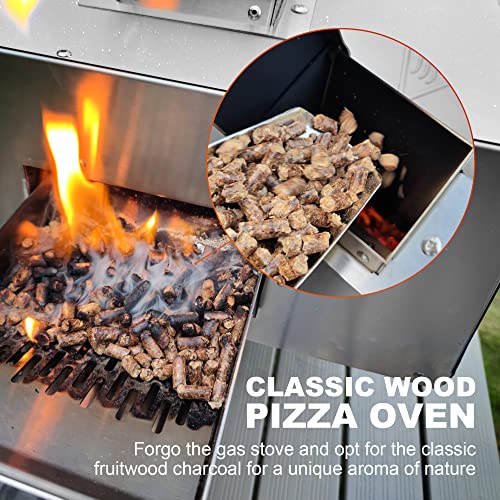 MAGIC FLAME Outdoor Pizza Ovens Wood Pellet Countertop Portable Pizza Oven + Pizza Stone Stainless Steel BBQ Cooking Grill for Backyard Patio Pizza Maker (For 12" Pizza, Stainless Steel)