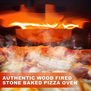 MAGIC FLAME Outdoor Pizza Ovens Wood Pellet Countertop Portable Pizza Oven + Pizza Stone Stainless Steel BBQ Cooking Grill for Backyard Patio Pizza Maker (For 12" Pizza, Stainless Steel)