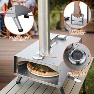 MAGIC FLAME Outdoor Pizza Ovens Wood Pellet Countertop Portable Pizza Oven + Pizza Stone Stainless Steel BBQ Cooking Grill for Backyard Patio Pizza Maker (For 12" Pizza, Stainless Steel)