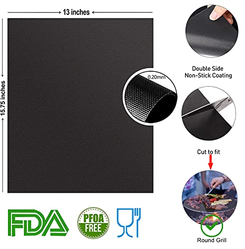 NEWKITCHEN Grill Mats for Outdoor Grill, Set of 6 Nonstick Grill Mat Reusable and Easy to Clean - Works on Gas, Charcoal, Electric Grill and More - 15.75 x 13 Inch