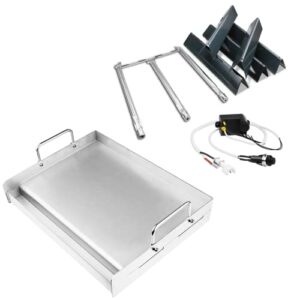 utheer grill parts with 7636 flavor bars, 69787 grill burner and ignitor for weber spirit 300 series with front control, universal stainless steel griddle, 17" x 13" griddle flat top plate