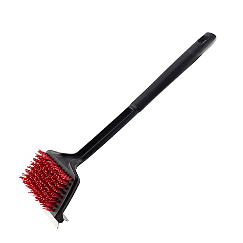 Dyna-Glo DG18RBN-D w Bristles and Stainless Steel Scraper 18" Flat Top Nylon Grill Brush, Black/red