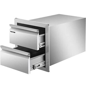 vbenlem 14w x 14.5h x 23d inch flush mount stainless steel double drawers with recessed handles for outdoor kitchens or bbq island
