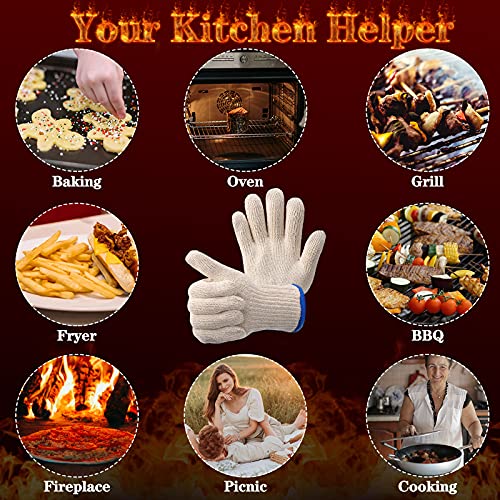 SATINIOR 4 Pairs Oven Gloves Heat Resistant with Finger Kitchen BBQ Baking Cooking and Grill Mitts Thick But Lightweight White Safety Glove Indoor Outdoor Resist Temperature up to 480 Degrees