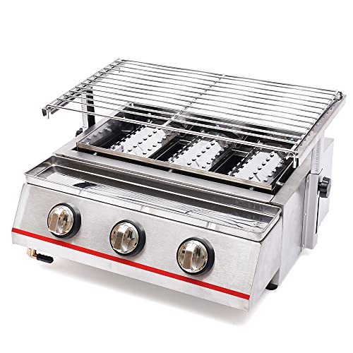 Tabletop Grill,Portable Stainless Steel Smokeless LPG Gas BBQ Grill with 3 Independent Switches,2800PA,Perfect for Camping, Parties,Barbeque,Picnics or any Outdoor Use (3 Burners)