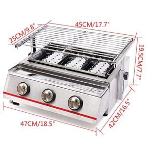 Tabletop Grill,Portable Stainless Steel Smokeless LPG Gas BBQ Grill with 3 Independent Switches,2800PA,Perfect for Camping, Parties,Barbeque,Picnics or any Outdoor Use (3 Burners)