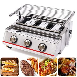 Tabletop Grill,Portable Stainless Steel Smokeless LPG Gas BBQ Grill with 3 Independent Switches,2800PA,Perfect for Camping, Parties,Barbeque,Picnics or any Outdoor Use (3 Burners)