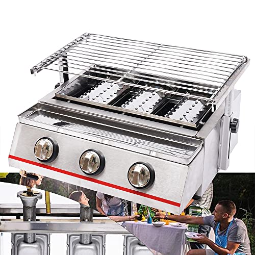 Tabletop Grill,Portable Stainless Steel Smokeless LPG Gas BBQ Grill with 3 Independent Switches,2800PA,Perfect for Camping, Parties,Barbeque,Picnics or any Outdoor Use (3 Burners)