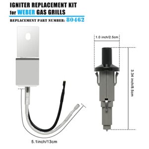 ATKKE 80462 Grill Igniter Replacement Kit with Manual Pushbutton Ignitor Fire Starter for Weber Q Gas Grill Q100/1000 & Q200/2000