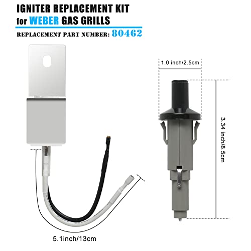 ATKKE 80462 Grill Igniter Replacement Kit with Manual Pushbutton Ignitor Fire Starter for Weber Q Gas Grill Q100/1000 & Q200/2000