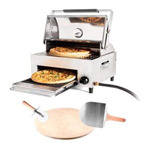 capt'n cook ovenplus portable gas pizza oven - double cooking design for crispy crust and well-cooked topping, no need to spin, outdoor baking and grilling, cook with ease, with pizza cutter and peel