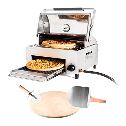 CAPT'N COOK OvenPlus Portable Gas Pizza Oven - Double Cooking Design For Crispy Crust and Well-cooked topping, No need to Spin, Outdoor baking and grilling, Cook with Ease, with Pizza Cutter and Peel