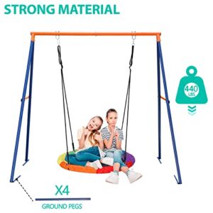 SUPER DEAL Heavy Duty Swing Frame Extra Large Full Steel All Weather A-Frame Swing Stand with Ground Stakes, 72" Height 87" Length Fits for Most Swings, Fun for Kids Outdoor Backyard, 440lbs