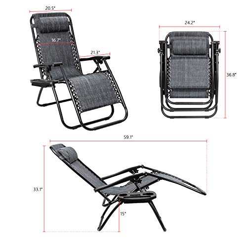 Flamaker Patio Zero Gravity Chair Outdoor Folding Lounge Chair Recliners Adjustable Lawn Lounge Chair with Pillow for Poolside, Yard and Camping (Grey)