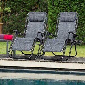 Flamaker Patio Zero Gravity Chair Outdoor Folding Lounge Chair Recliners Adjustable Lawn Lounge Chair with Pillow for Poolside, Yard and Camping (Grey)