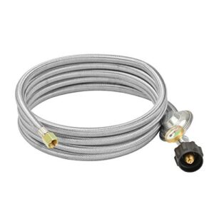 only fire 12 feet propane regulator hose with gauge,fits for fire pit, heater, grill and more, stainless steel braided gas hose with 3/8" female flare fitting,qcc-1 connection