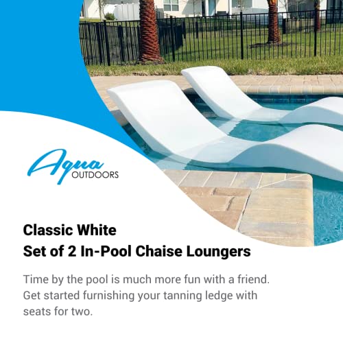 Aqua Outdoors - in-Pool Chaise Lounger - Pool & Sun Shelf Lounge Chair - Designed for Water Depths Up to 9” - Compatible with All Pool Types - Poolside & Sun Deck Tanning - Set of 2 - Classic White