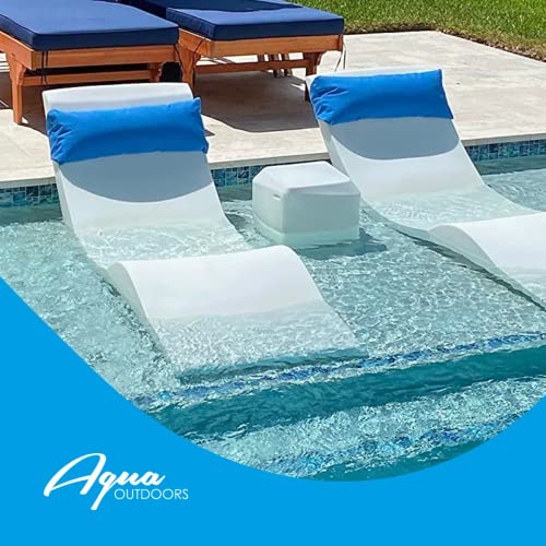 Aqua Outdoors - in-Pool Chaise Lounger - Pool & Sun Shelf Lounge Chair - Designed for Water Depths Up to 9” - Compatible with All Pool Types - Poolside & Sun Deck Tanning - Set of 2 - Classic White