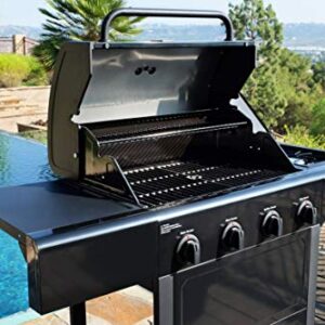 Kenmore PG-A40406S0L-1 BBQ Grill | 4-Burner Outdoor Barbecue Liquid Propane BBQ Gas Grill with Side Burner and Side Tables, 53000 BTU, Open Cart, Black