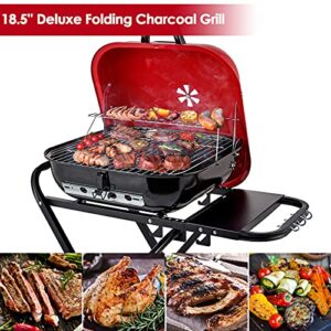 CUSIMAX Charcoal Grill Portable Grill Folding Barbecue Grill Outdoor Cooking Grills & Smokers for BBQ Camping Patio Picnic Backyard, 18.5-Inch, Black