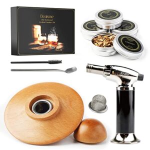 whiskey cocktail smoker kit with torch - beaisme bourbon drink smoker kit old fashioned drink infuser kit with 4 flavors wood chips festival gifts for friends husband dad (no butane)