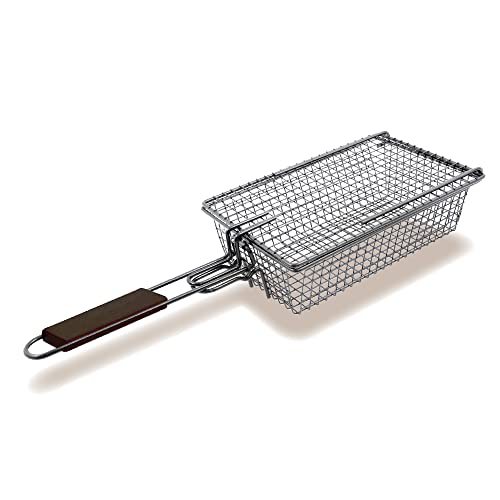 Yukon Glory Premium Grilling Basket, Designed Grill Vegetables, Seafood, Poultry and Meats, Unique Locking Mechanism to Easily Flip Food, Foldable Handle for Compact Storage