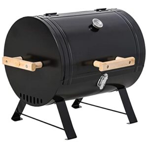 outsunny 20" mini small smoker charcoal grill side fire box, portable outdoor camping barbecue grill with wooden handles