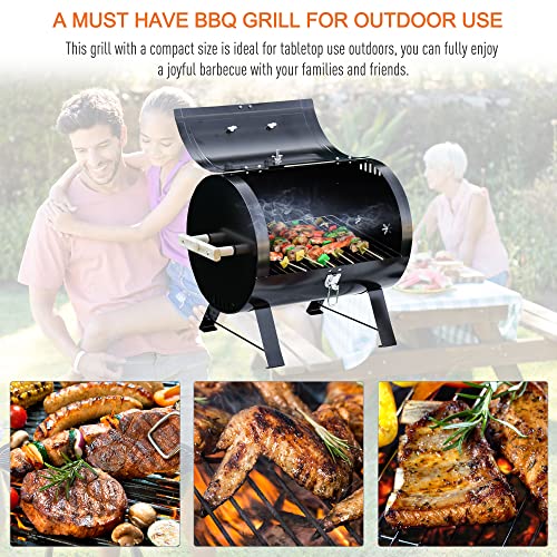 Outsunny 20" Mini Small Smoker Charcoal Grill Side Fire Box, Portable Outdoor Camping Barbecue Grill with Wooden Handles