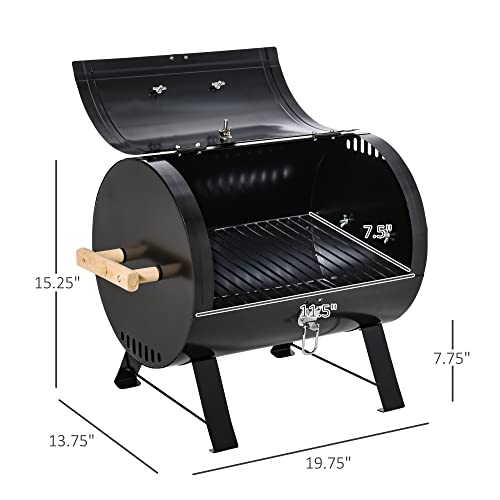 Outsunny 20" Mini Small Smoker Charcoal Grill Side Fire Box, Portable Outdoor Camping Barbecue Grill with Wooden Handles