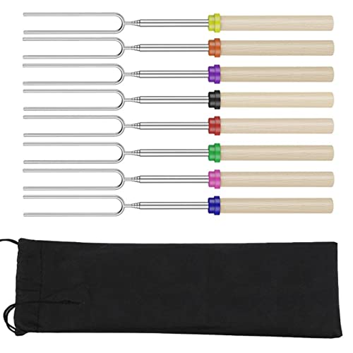 Set of 8 Marshmallow Roasting Sticks Stainless Steel Smores Sticks For Camping Telescoping Marshmallow Sticks for Campfire Roasting Sticks for Fire Pit