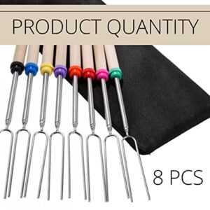 Set of 8 Marshmallow Roasting Sticks Stainless Steel Smores Sticks For Camping Telescoping Marshmallow Sticks for Campfire Roasting Sticks for Fire Pit