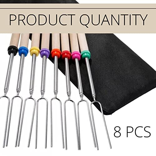 Set of 8 Marshmallow Roasting Sticks Stainless Steel Smores Sticks For Camping Telescoping Marshmallow Sticks for Campfire Roasting Sticks for Fire Pit