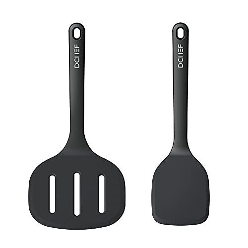 Dailychef Large Silicone XL Turner Set Black - Slotted Turner Wide Spatula Pancake Flipper