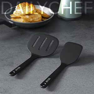 Dailychef Large Silicone XL Turner Set Black - Slotted Turner Wide Spatula Pancake Flipper