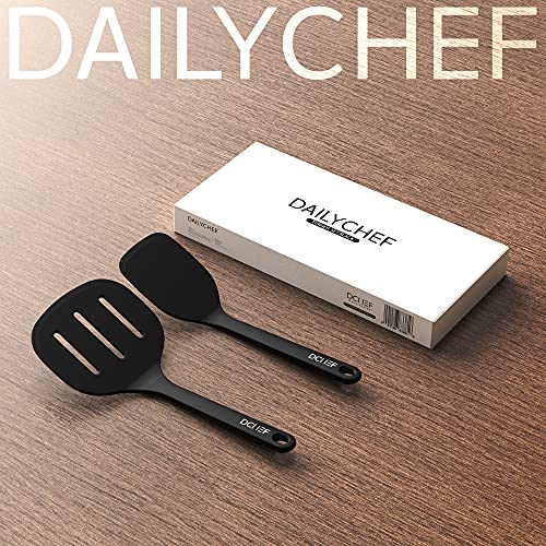 Dailychef Large Silicone XL Turner Set Black - Slotted Turner Wide Spatula Pancake Flipper