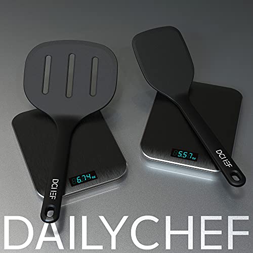 Dailychef Large Silicone XL Turner Set Black - Slotted Turner Wide Spatula Pancake Flipper