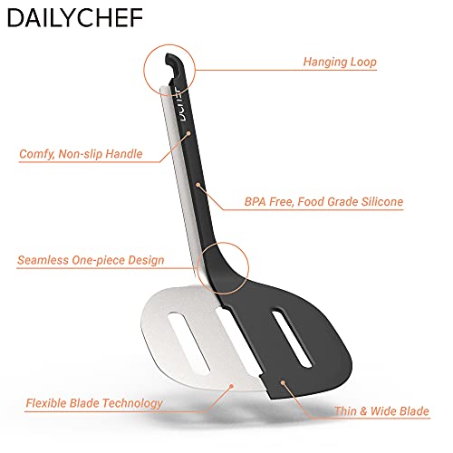 Dailychef Large Silicone XL Turner Set Black - Slotted Turner Wide Spatula Pancake Flipper