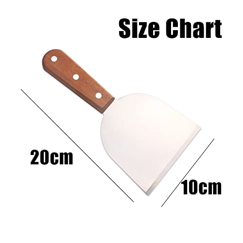 ZINC WEALD Grill Scraper for Griddle- 2pcs Stainless Steel Slant Grill Spatula Scraper Diner Flat Straight Blade with Riveted Wooden Handle for Teppanyaki, BBQ, Dough Pancake and Pizza