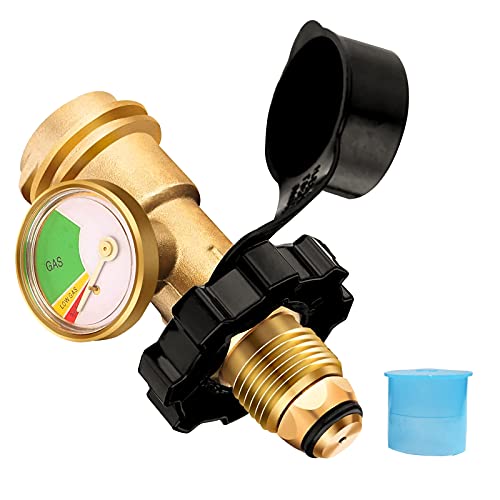 REFFU POL Propane Tank Adapter with Gauge Converts POL LP Tank Service Valve to QCC1 / Type 1, Old to New Connection Type, Propane Tank Gauge for BBQ Gas Grill, Propane Cylinder,RV Camper,Heater