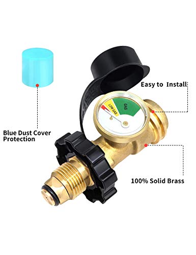 REFFU POL Propane Tank Adapter with Gauge Converts POL LP Tank Service Valve to QCC1 / Type 1, Old to New Connection Type, Propane Tank Gauge for BBQ Gas Grill, Propane Cylinder,RV Camper,Heater