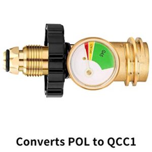 REFFU POL Propane Tank Adapter with Gauge Converts POL LP Tank Service Valve to QCC1 / Type 1, Old to New Connection Type, Propane Tank Gauge for BBQ Gas Grill, Propane Cylinder,RV Camper,Heater