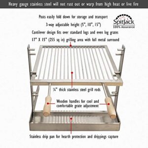 SpitJack Portable Camping Grill. Cook Over a Fireplace or Campfire with an All SS Argentine Santa Maria Cooking Grate and Drip Pan. 18 X 17 Inch Grill