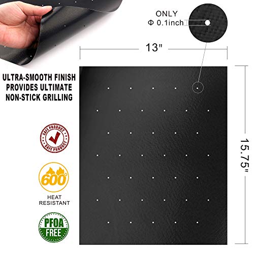 GRILLART Grill Mat with Holes - 100% Non-Stick 600 Degree BBQ Grill Mats (Set of 2) - Heavy Duty, Reusable, Easy to Clean Barbecue Grilling Mat Accessories - Works on Electric Grill Gas Charcoal BBQ