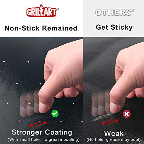 GRILLART Grill Mat with Holes - 100% Non-Stick 600 Degree BBQ Grill Mats (Set of 2) - Heavy Duty, Reusable, Easy to Clean Barbecue Grilling Mat Accessories - Works on Electric Grill Gas Charcoal BBQ