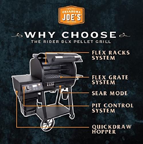 Oklahoma Joe's 22202150 Rider 1200 DLX Pellet Grill/BBQ Smoker, Black